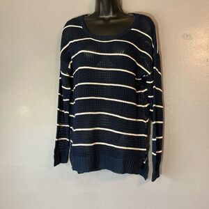 Madison Lilly Navy And White Striped Crochet sweater